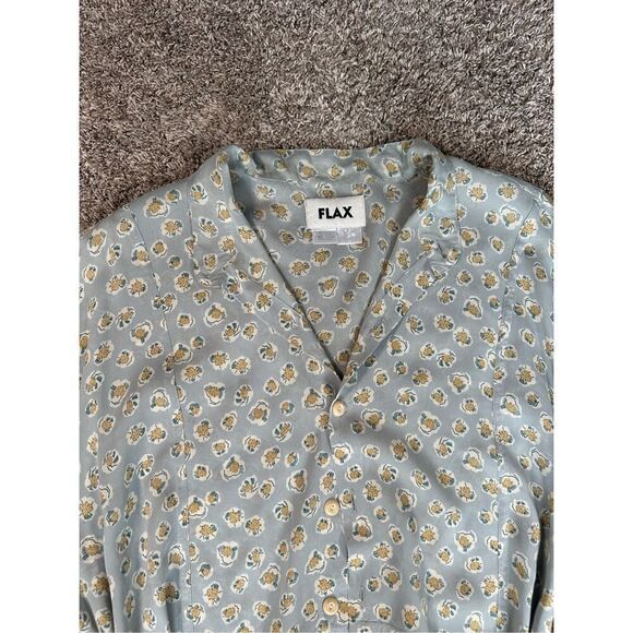 Flax Oversized Button Up Blouse Sheer Rayon Floral Pattern Tunic Blue Women’s M - Picture 5 of 11